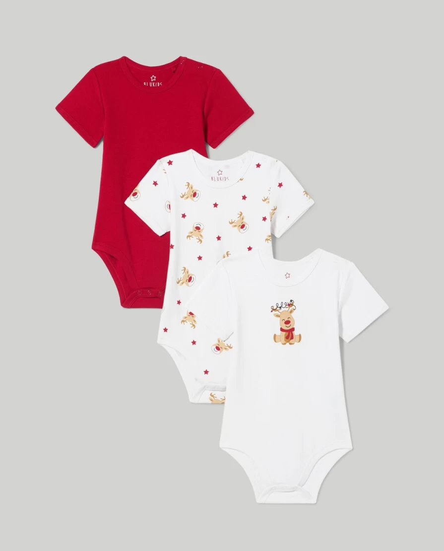 Blukids Pack Of 3 Christmas Baby Bodysuits - 100% Pure Cotton Soft Holiday Outfits For Newborns