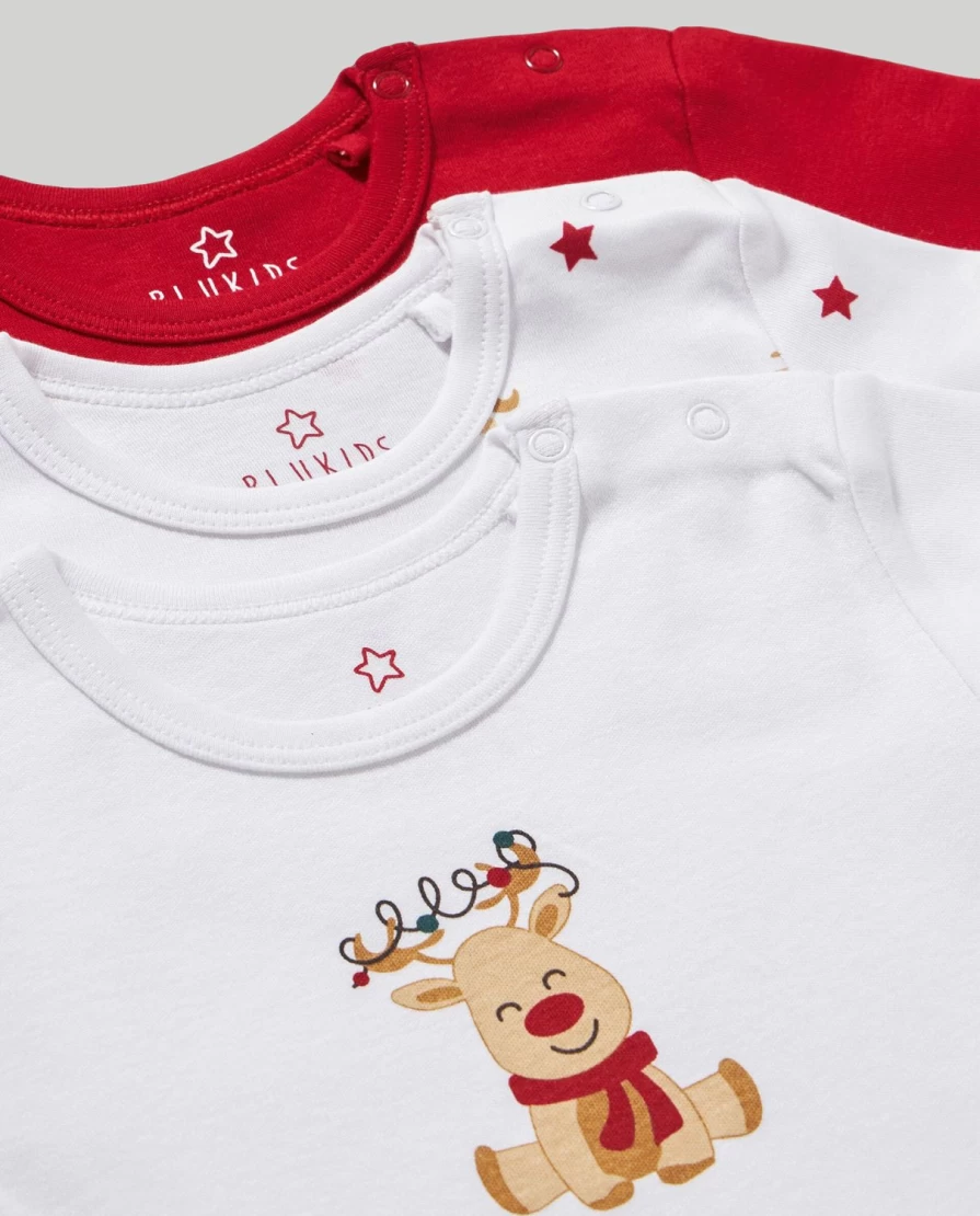 Blukids Pack Of 3 Christmas Baby Bodysuits - 100% Pure Cotton Soft Holiday Outfits For Newborns