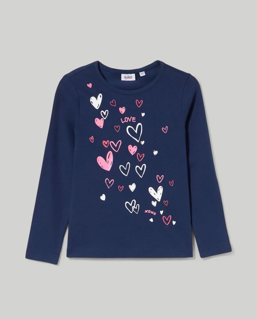 "Blukids Girls' Glitter Print Pure Cotton T-Shirt – Soft & Comfortable Kids Tee"