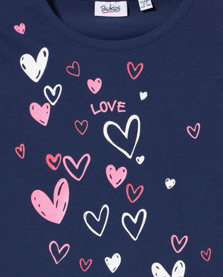 "Blukids Girls' Glitter Print Pure Cotton T-Shirt – Soft & Comfortable Kids Tee"
