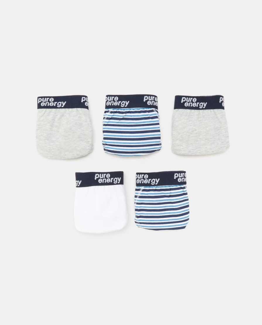 "Blukids Youth Pure Cotton Jacquard Elastic Briefs - Pack of 5"
