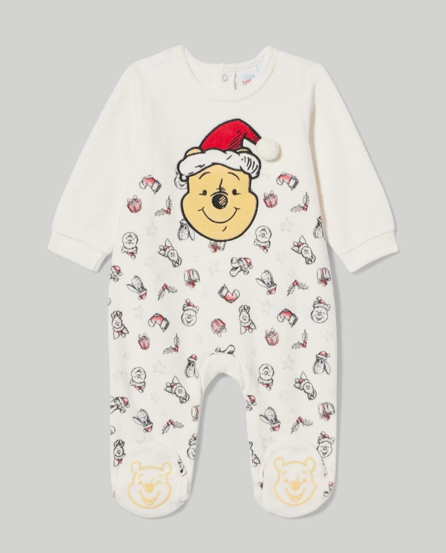 "Blukids Baby Christmas Velor Footed Onesie With Festive Embroidery – Unisex Newborn Holiday Outfit"