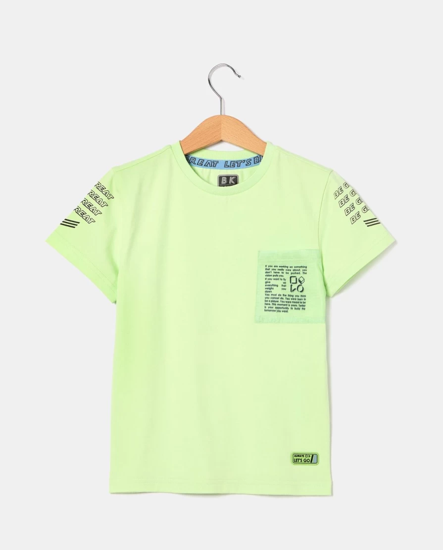 "Blukids Boys' Stretch Cotton Solid Color T-Shirt with Fun Prints for Children"