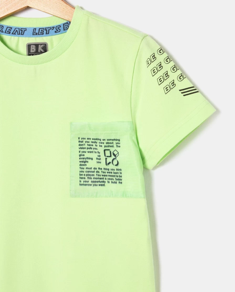 "Blukids Boys' Stretch Cotton Solid Color T-Shirt with Fun Prints for Children"