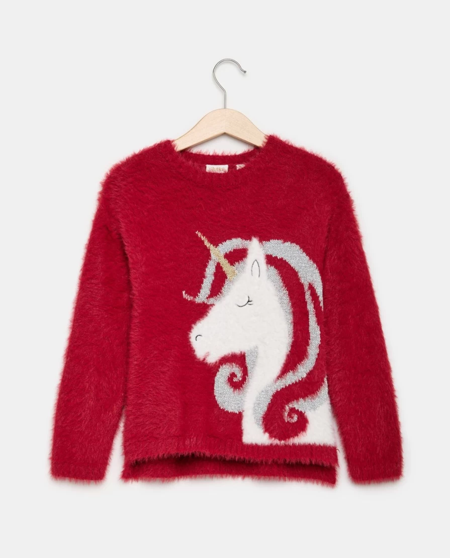 "Blukids Girls' Lurex Embroidered Fur Effect Tricot Sweater"