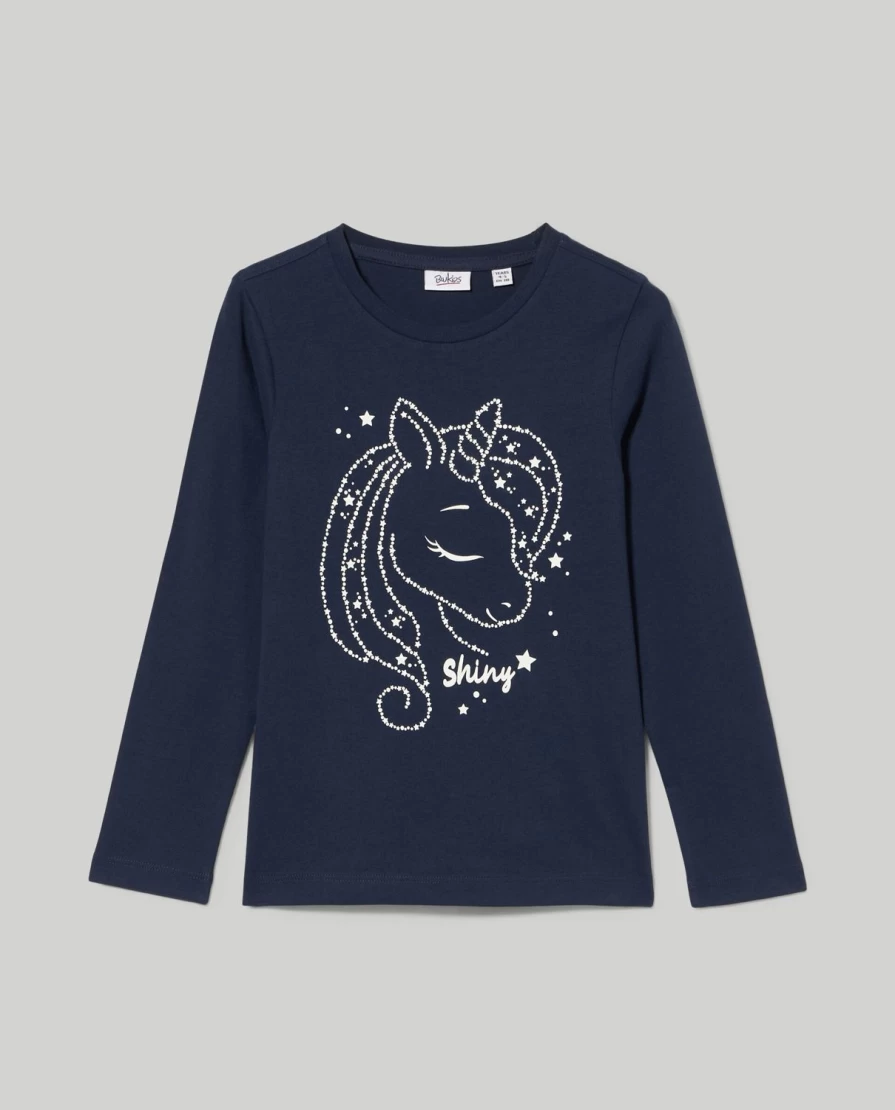 "Blukids Girls' Long-Sleeve 100% Cotton T-Shirt - Soft & Comfortable Kids Top"