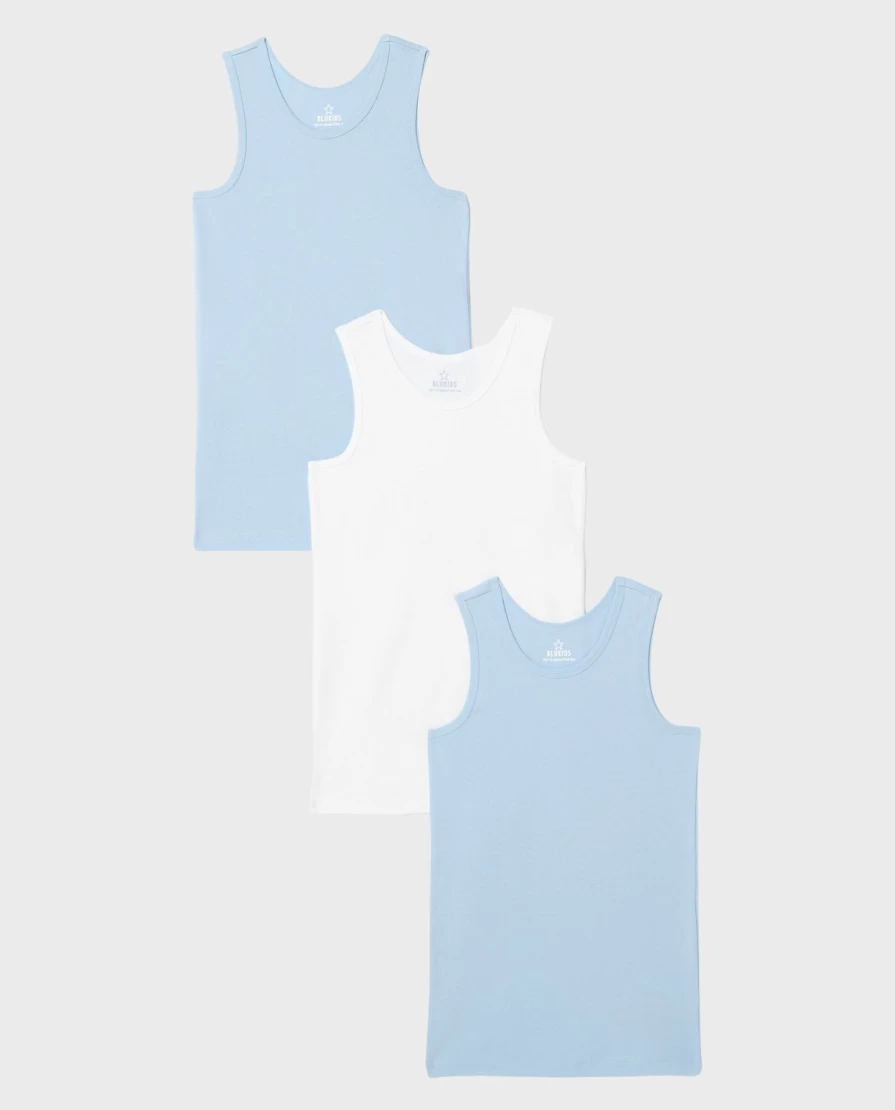 Blukids Youth 3-Pack Pure Cotton Boys Tank Tops - Soft Breathable Summer Undershirts