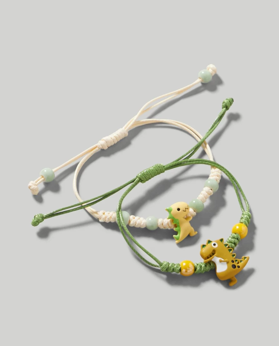 Blukids Dinosaur Bracelets Set of 2 for Kids - Adjustable Children's Dino Jewelry Gift