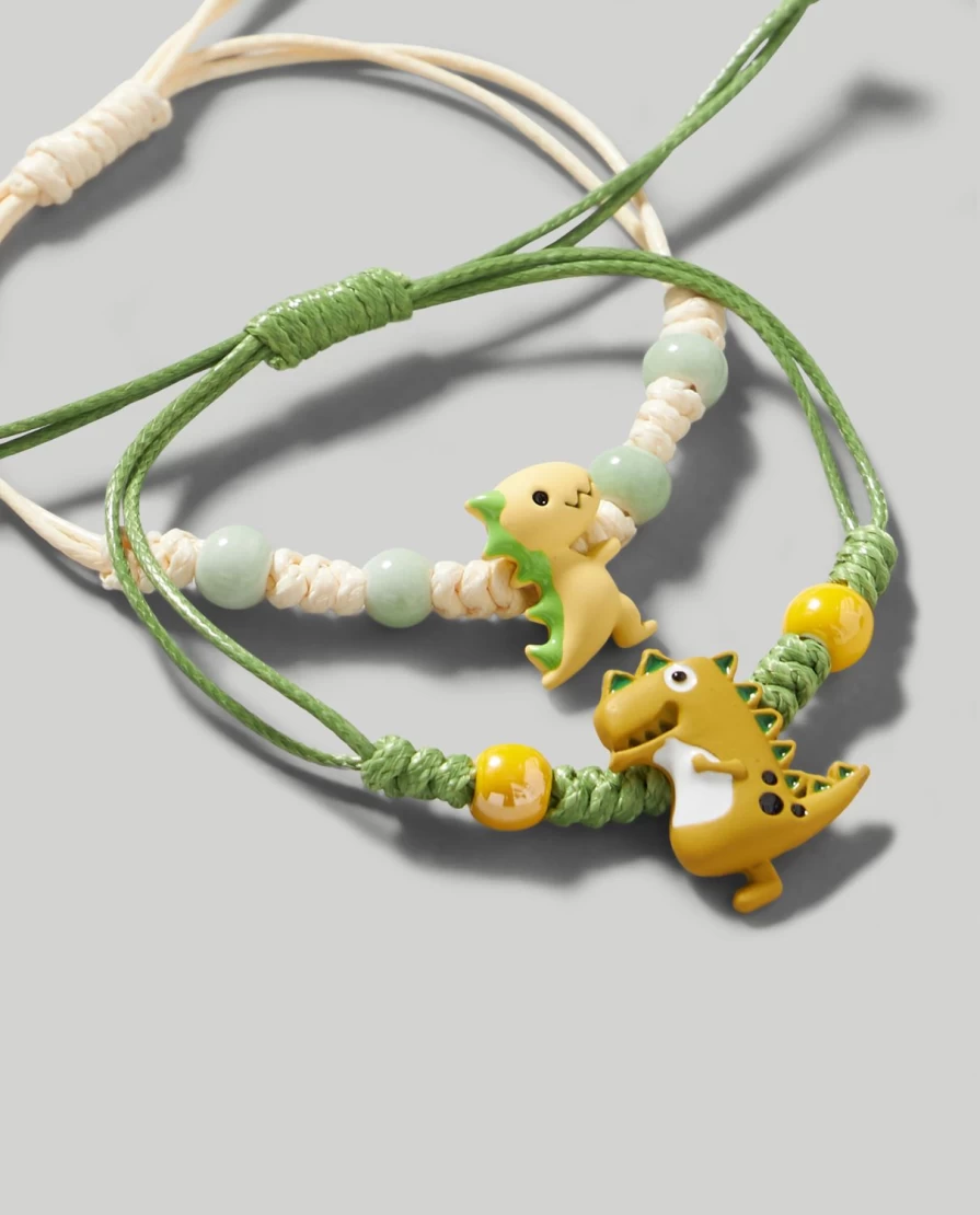 Blukids Dinosaur Bracelets Set of 2 for Kids - Adjustable Children's Dino Jewelry Gift