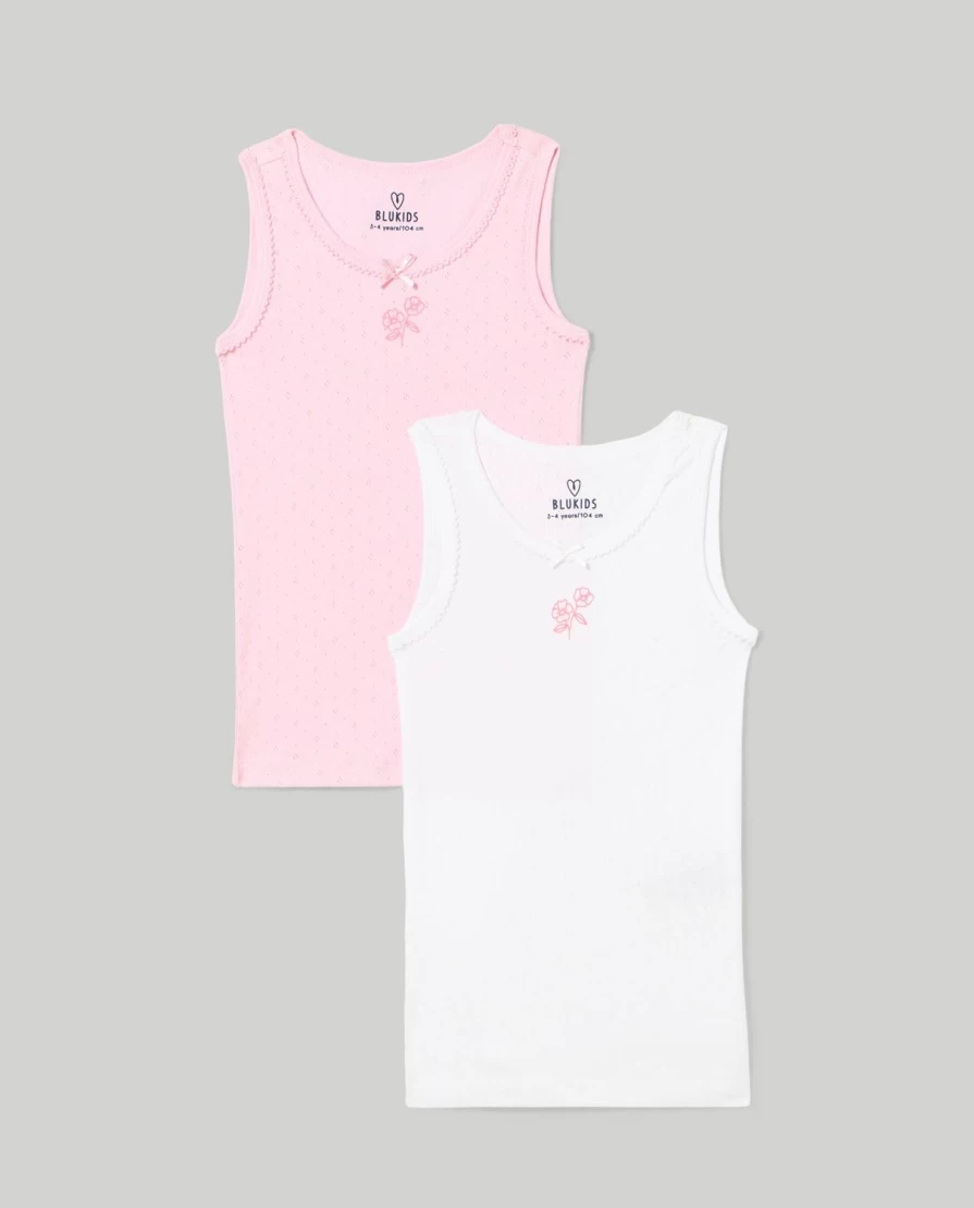 "Blukids Girls' 2-Pack Pure Cotton Ribbed Tank Tops for Children"