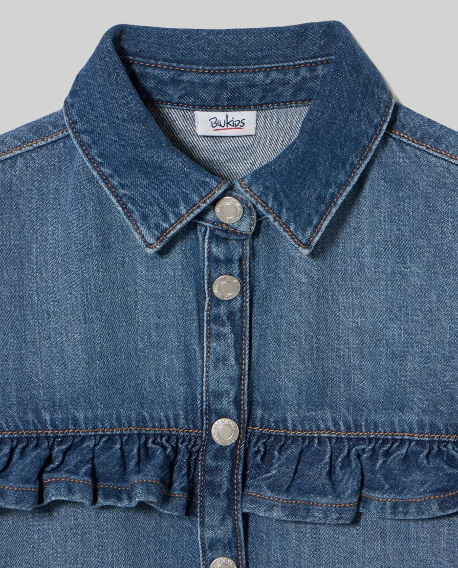 "Blukids Youth Denim Shirt with Ruffles for Girls – Stylish & Comfortable"