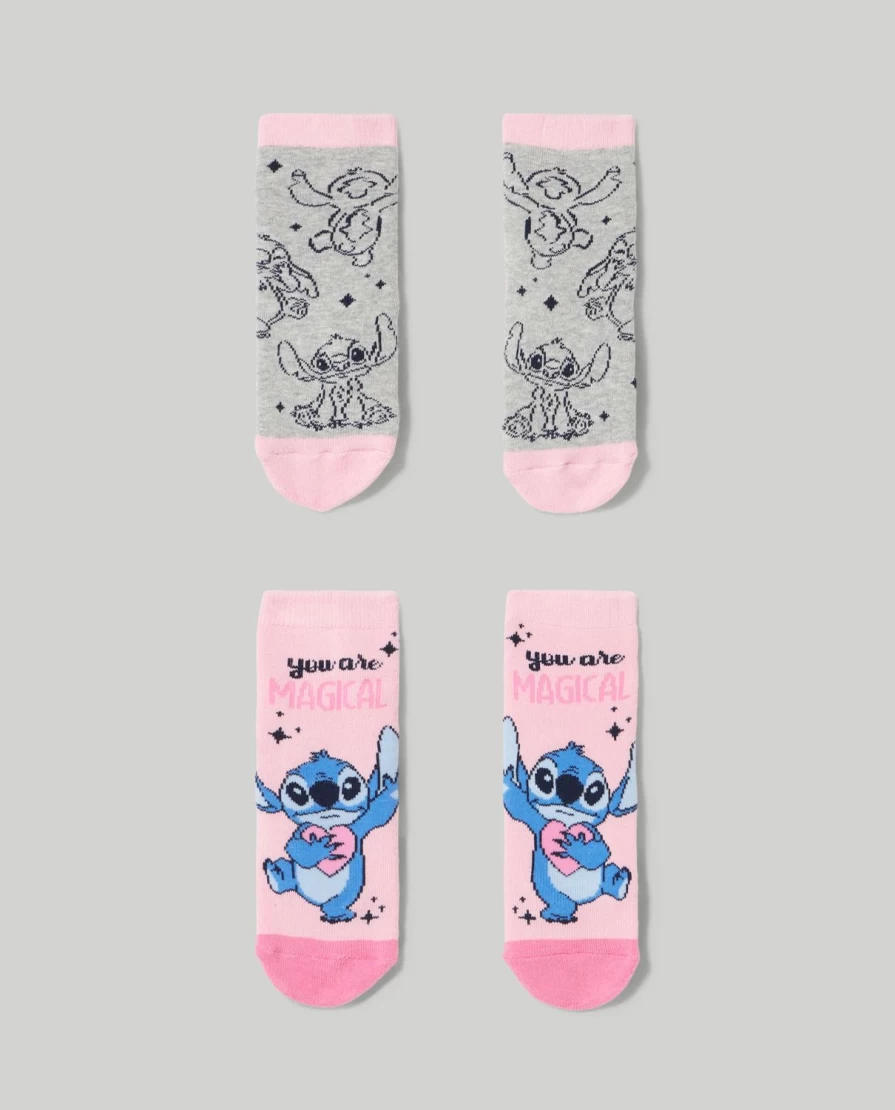 Blukids Pack Of 2 Lilo & Stitch Anti-Slip Socks For Kids - Non-Slip Grips, Cute Disney Character Design, Comfortable Children's Socks