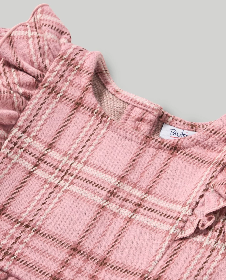 Blukids Newborn Baby Girl Checked Jacquard Dress - Elegant & Comfortable Outfit