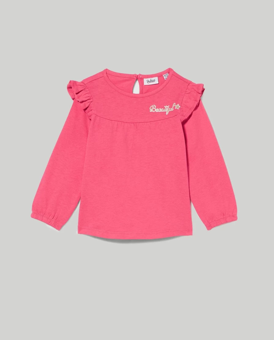 Blukids Newborn Girls Ruffled Pure Cotton T-Shirt - Soft & Comfortable Baby Tee