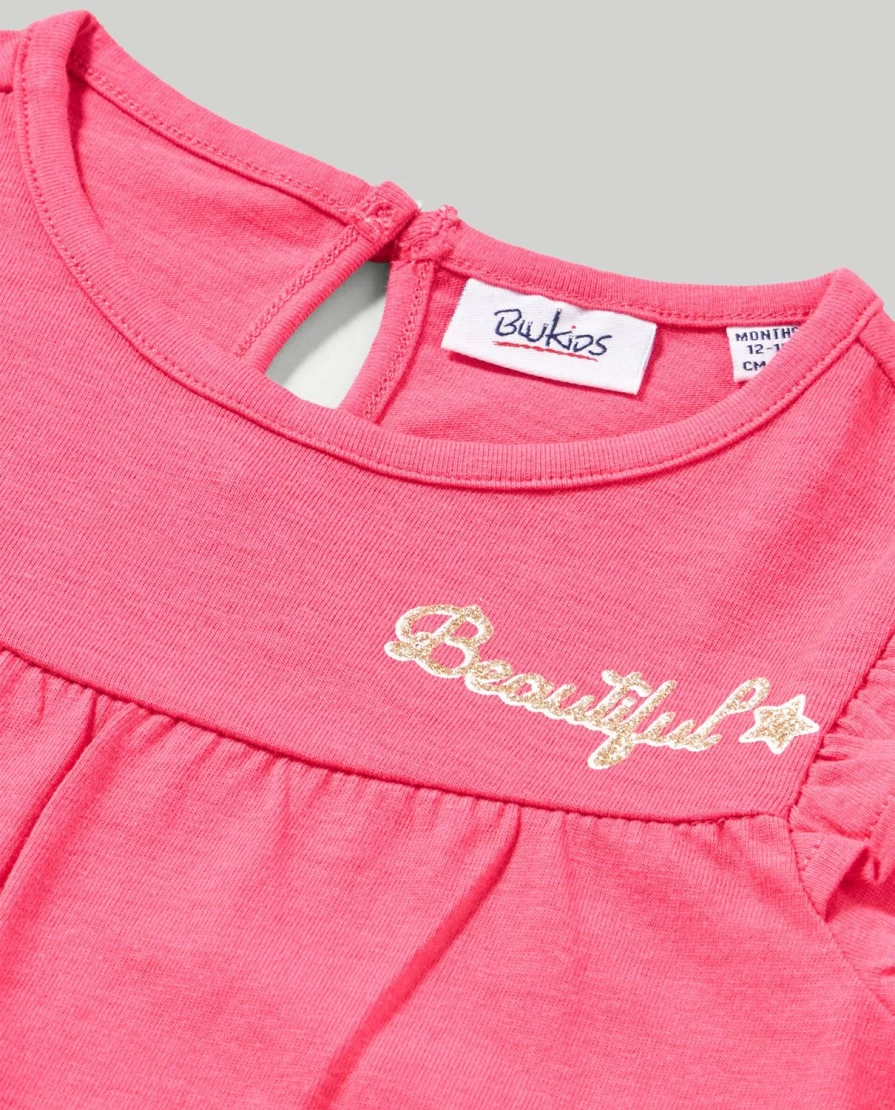 Blukids Newborn Girls Ruffled Pure Cotton T-Shirt - Soft & Comfortable Baby Tee