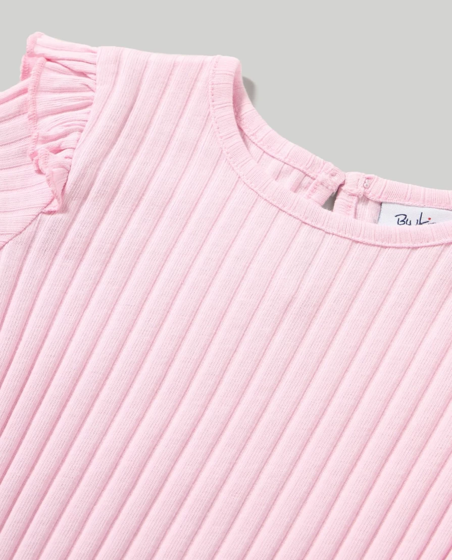 Blukids Newborn Ribbed Ruffle Detail Baby Girls T-Shirt