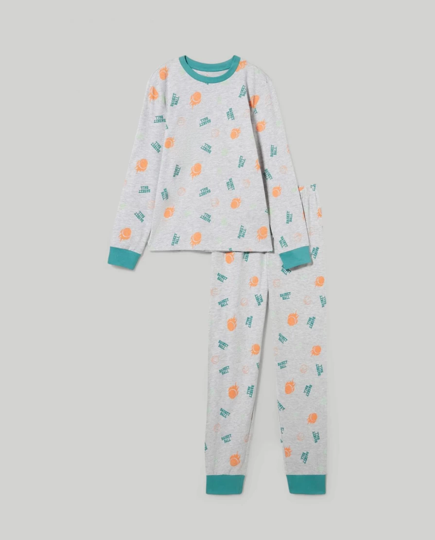 Blukids Youth Long Melange Cotton Pajamas for Boys - Comfortable Sleepwear