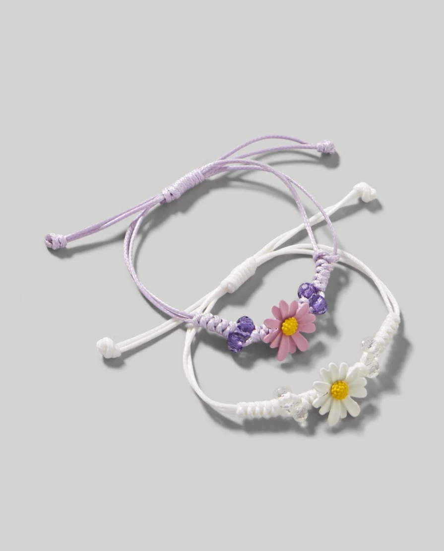 Blukids Children's Daisy Bracelet Set - 2 Pack Floral Adjustable Kids Bracelets for Girls