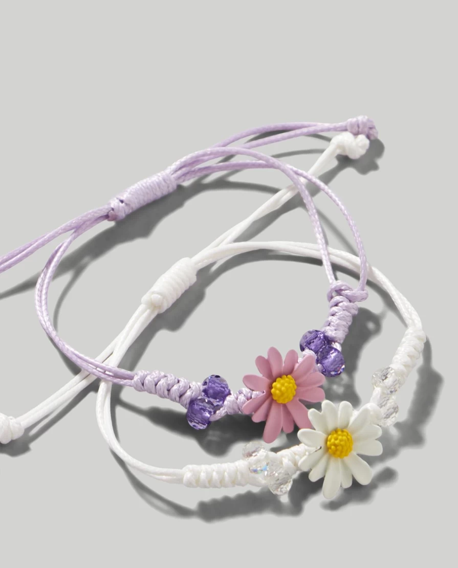 Blukids Children's Daisy Bracelet Set - 2 Pack Floral Adjustable Kids Bracelets for Girls