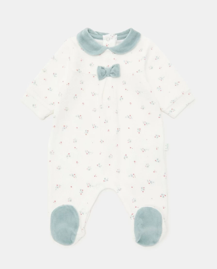 Blukids Newborn Chenille Onesie with Cute Print and Bow - Soft Baby Romper for Birth
