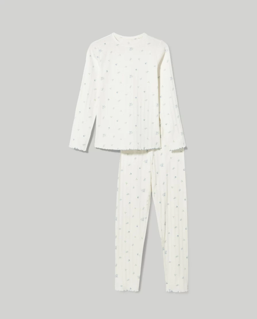 Blukids Girls' Long Pointelle Pure Cotton Pajama Set - Soft Kids Sleepwear