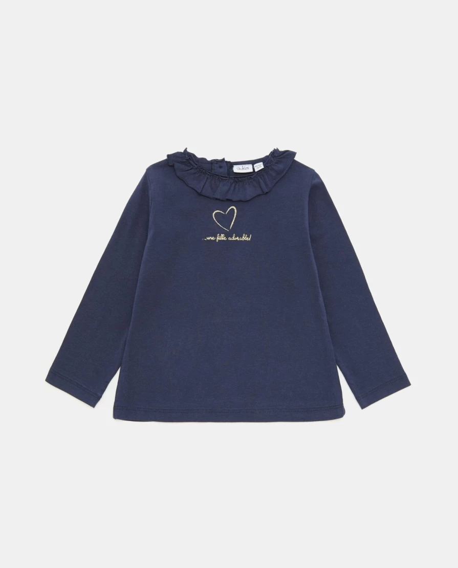 Blukids Newborn Baby Girls Ruffled Neck Stretch Cotton T-Shirt