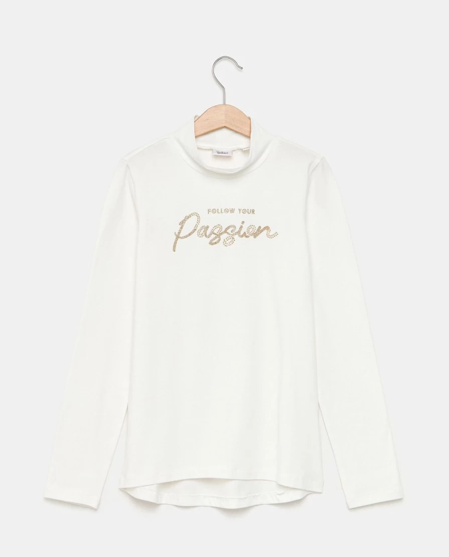 "Blukids Youth Glitter Stretch Cotton Turtleneck Top with Stud Details"