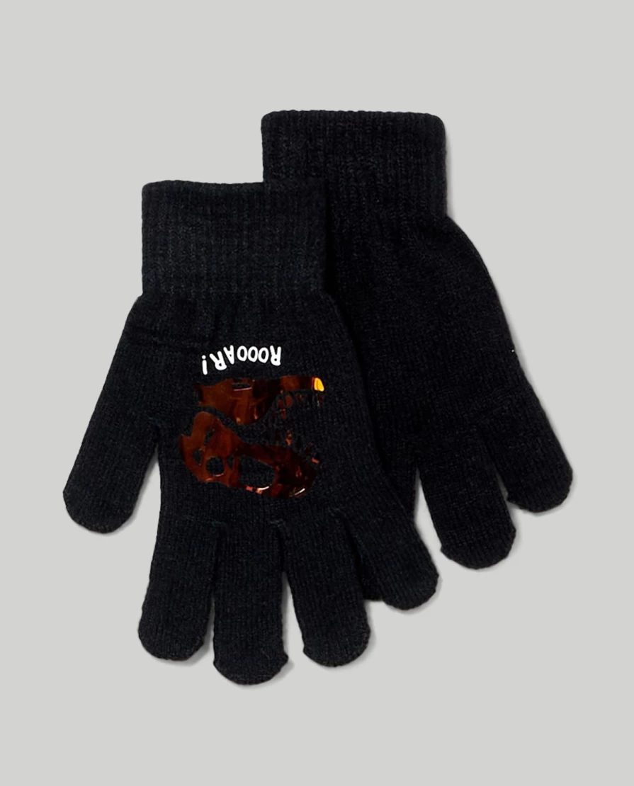 Blukids Children's Tricot Gloves with Dinosaur Foil Print - Fun & Stylish Winter Gloves for Kids