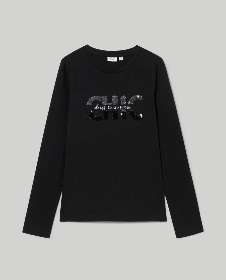 Blukids Youth Reversible Sequins Long Sleeve T-Shirt for Girls Glitter Graphic Top