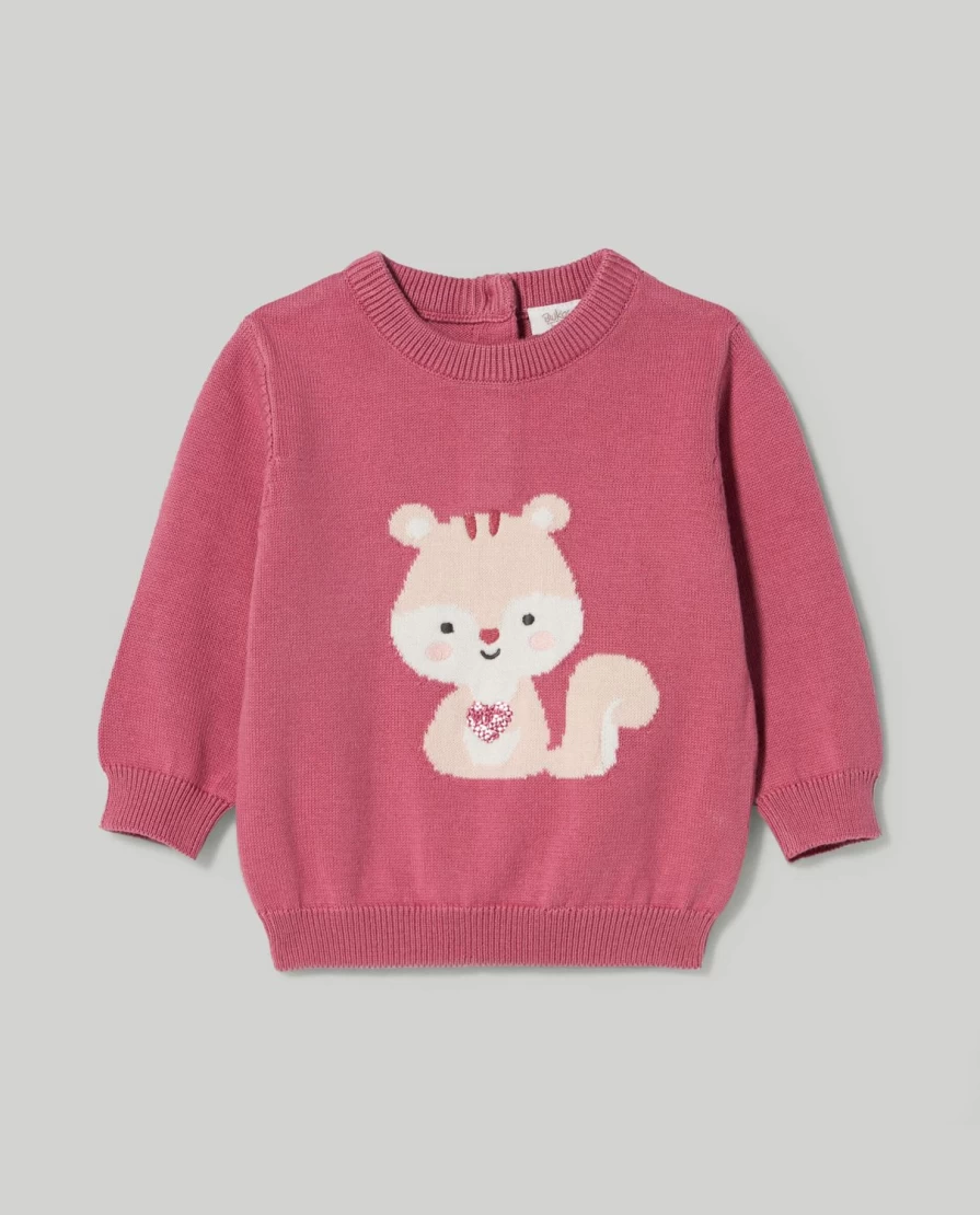 Blukids Newborn Baby Girl Intarsia Knit Sweater - Soft Tricot Pullover