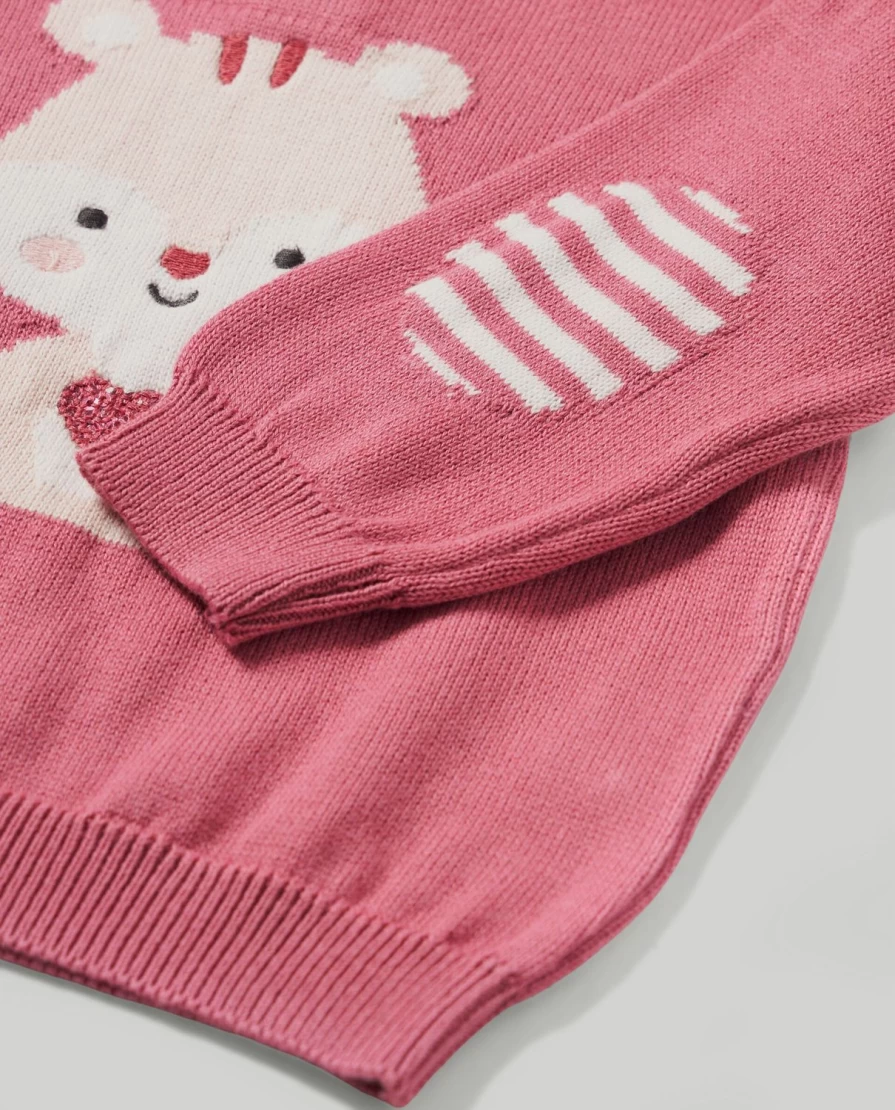Blukids Newborn Baby Girl Intarsia Knit Sweater - Soft Tricot Pullover