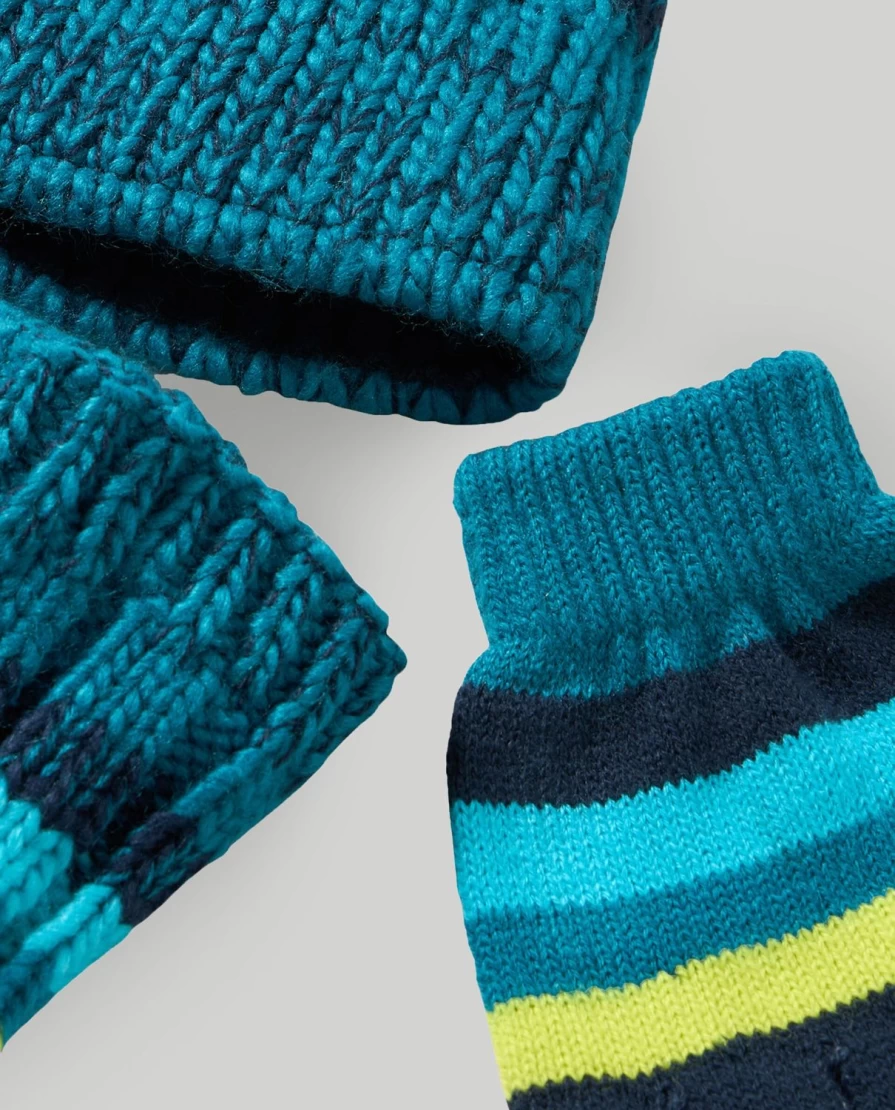 Blukids Children's Winter Set - Hat, Neck Warmer & Tricot Gloves for Kids