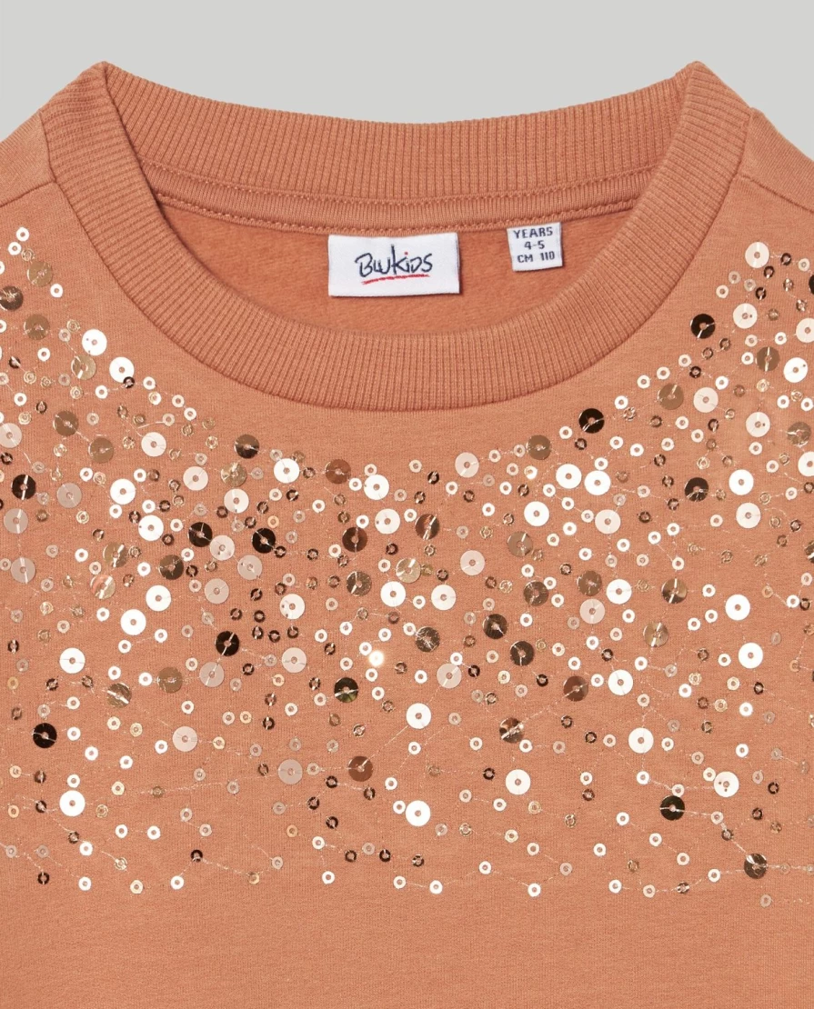 Blukids Girls' Brushed Cotton Sequin Embellished Sweatshirt | Kids' Sparkly Comfort Top