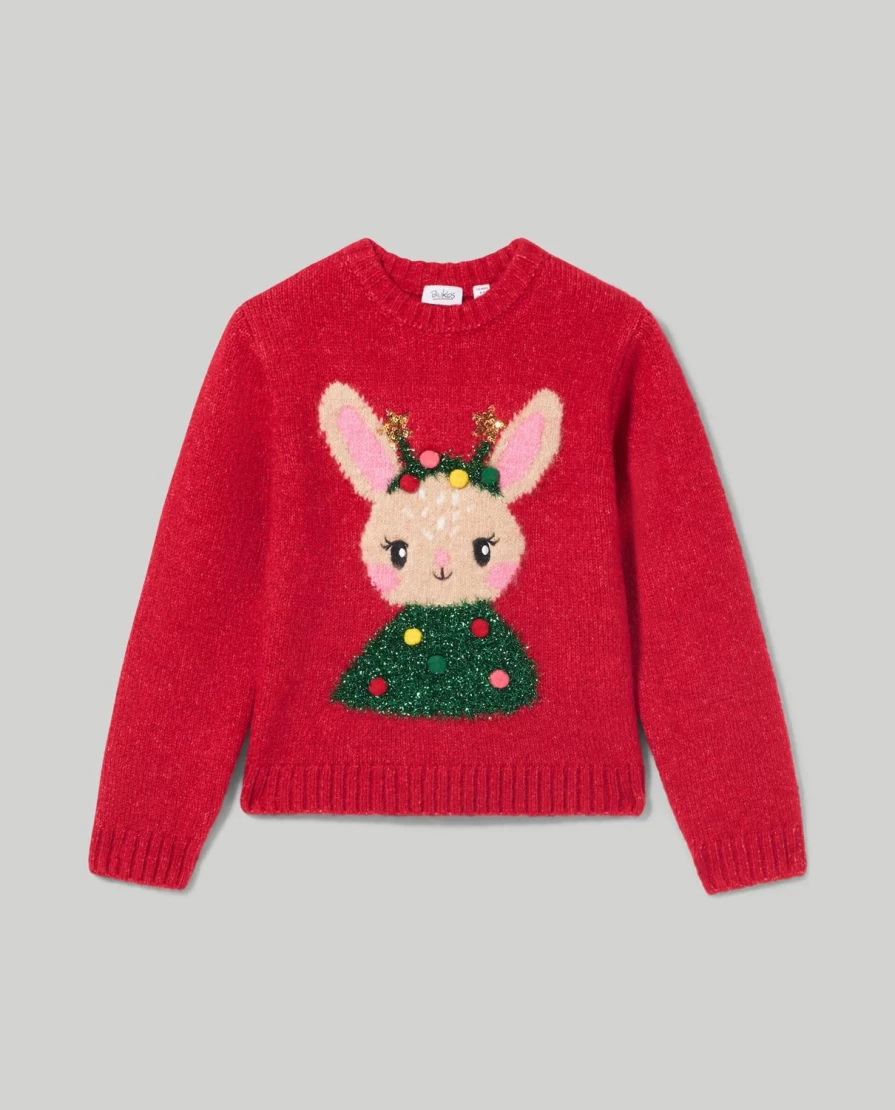 "Blukids Girls' Jacquard Sweater with Lurex Thread – Stylish Kids' Knitwear"