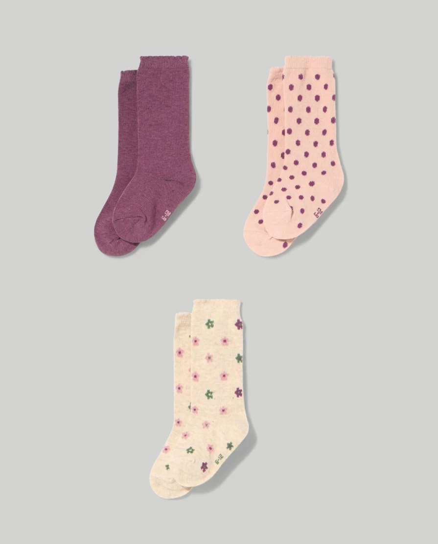 Blukids Newborn Baby Girl Long Socks - Pack of 3 Soft Cotton Ankle Socks