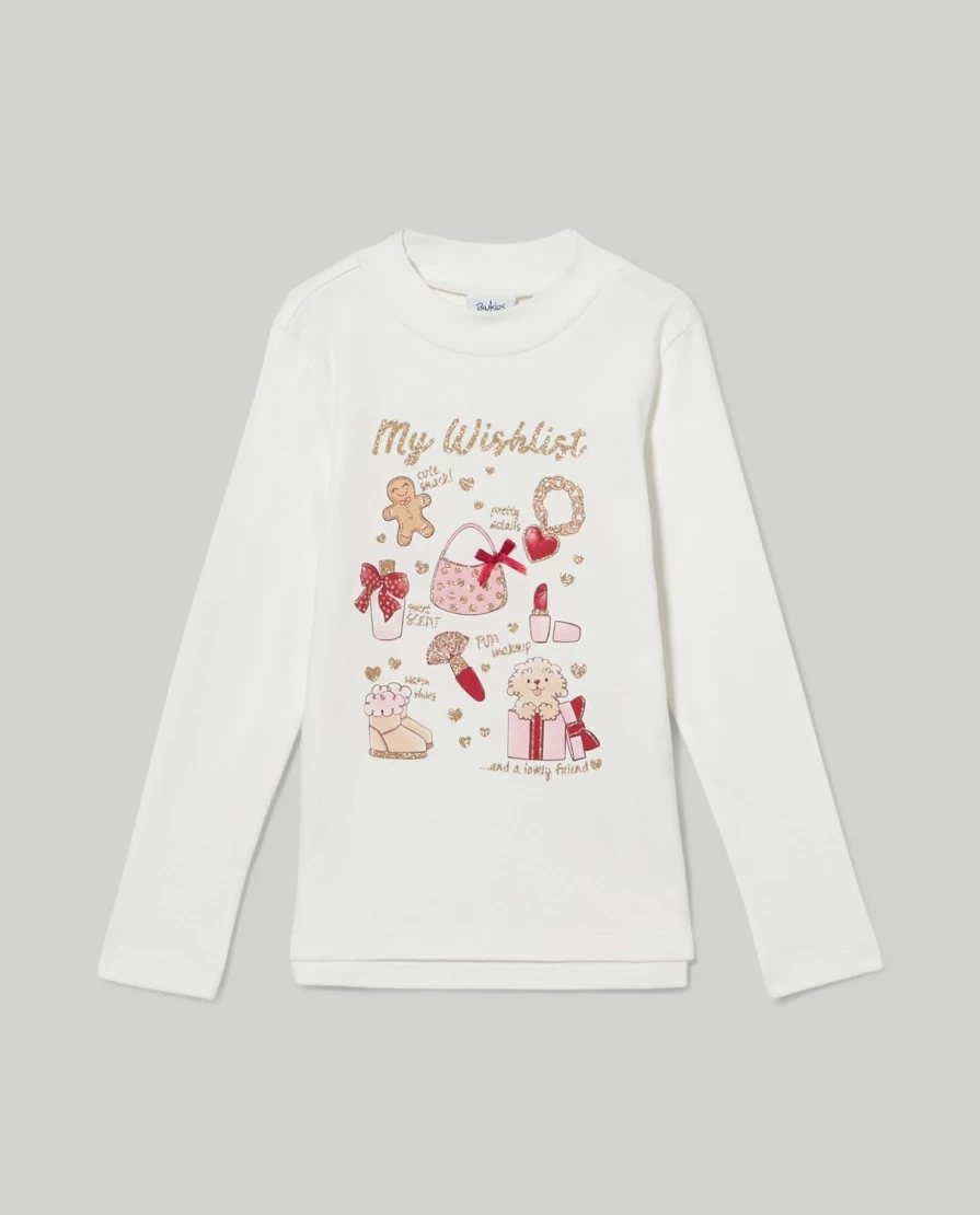Blukids Girls' Glitter Print Interlock Turtleneck Top for Children