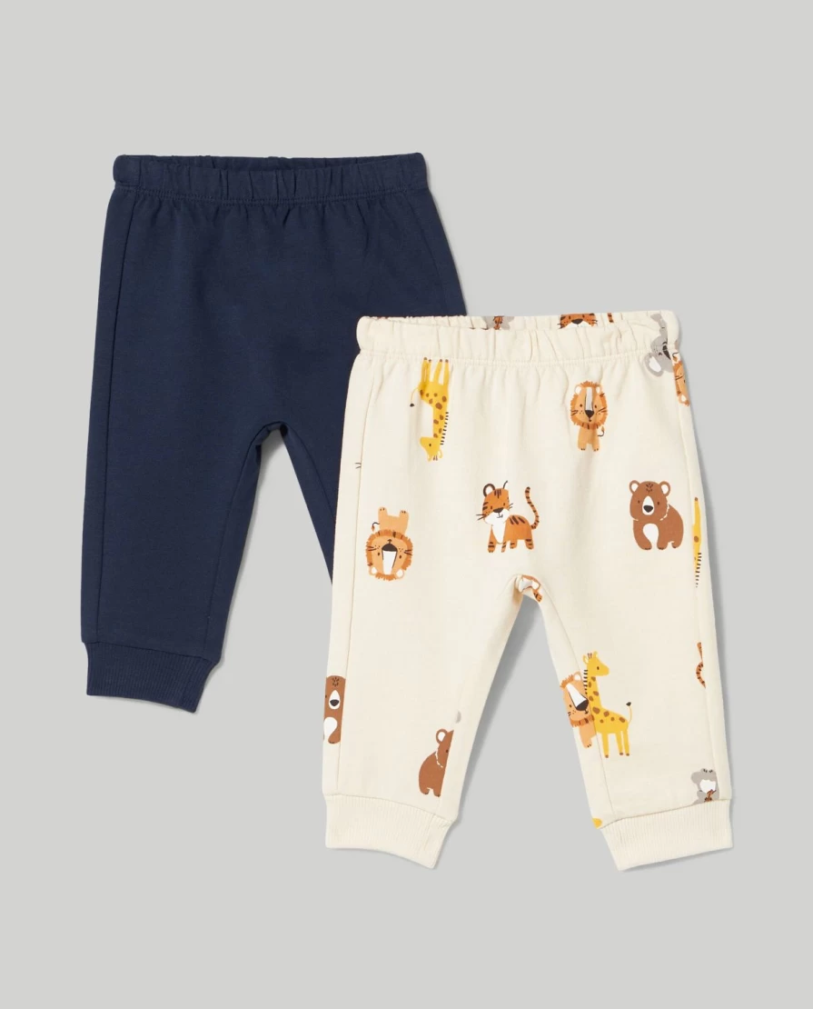 Blukids Pack Of 2 Soft French Terry Cotton Trousers For Newborns - Comfortable Baby Pants