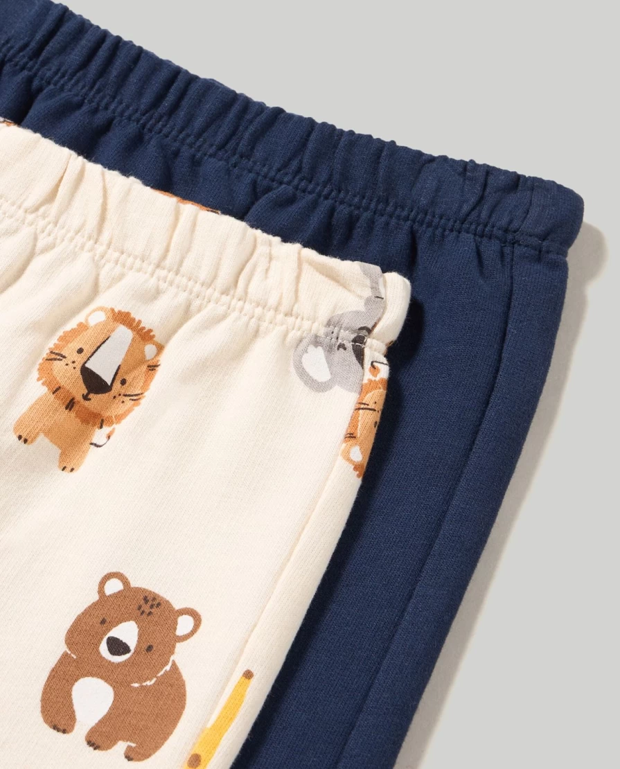 Blukids Pack Of 2 Soft French Terry Cotton Trousers For Newborns - Comfortable Baby Pants