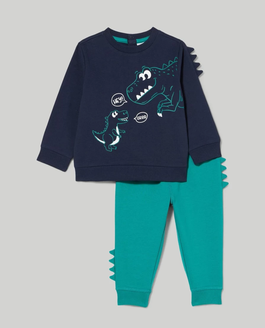 "Blukids Pure Cotton Newborn Jogging Set with Embroidered Designs – Soft Baby Athletic Outfit"