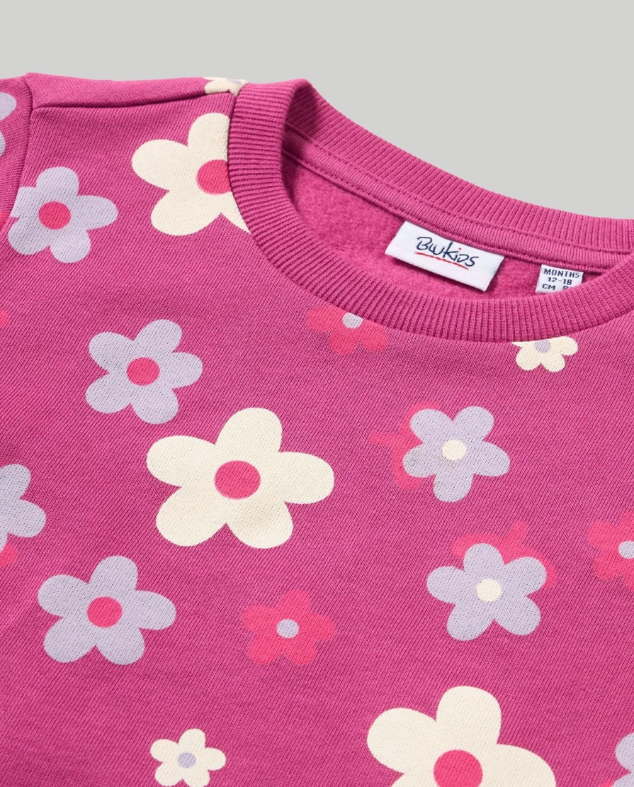 Blukids Newborn Baby Girl Pure Cotton Sweatshirt - Soft & Cute Printed Pullover