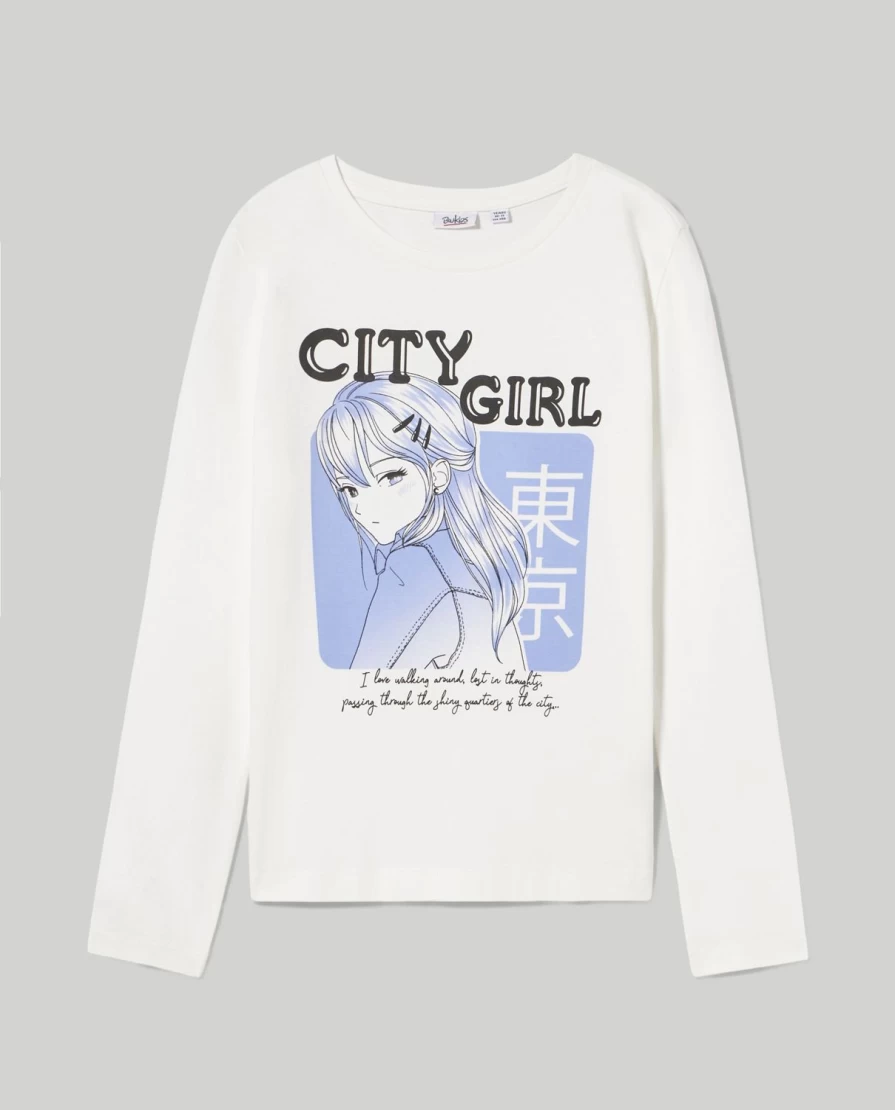 Blukids Youth Girls' Long Sleeve Cotton T-Shirt - Soft Comfortable Casual Tee for Kids