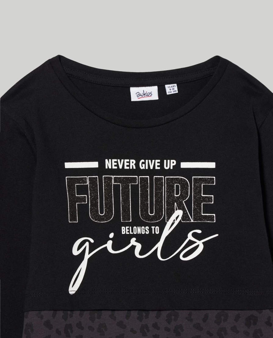 "Blukids Girls' Printed Pure Cotton T-Shirt | Soft & Comfortable Kids Tee"