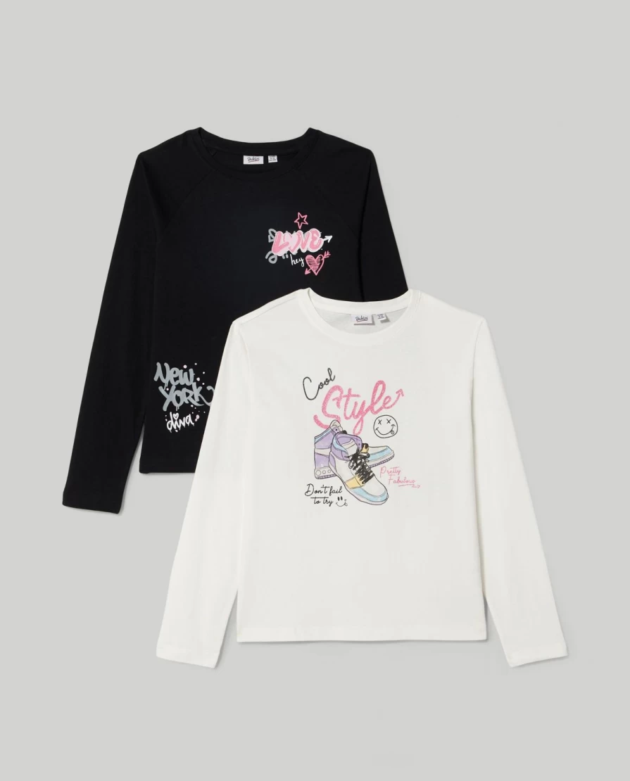 "Blukids Youth Pack of 2 Girls' Printed 100% Cotton T-Shirts"