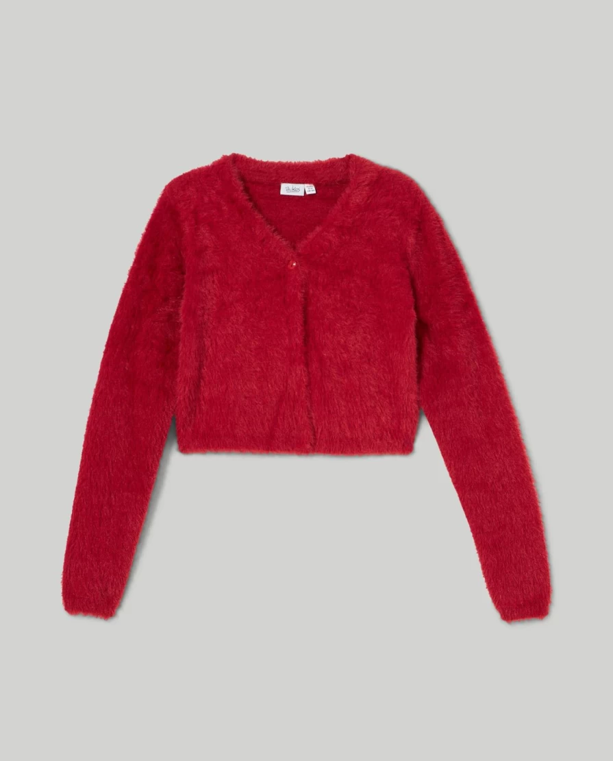 "Blukids Youth Cardigan - Soft Fur Effect Yarn Sweater for Girls"