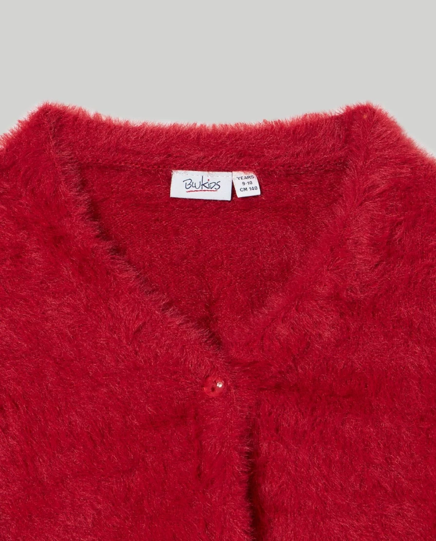 "Blukids Youth Cardigan - Soft Fur Effect Yarn Sweater for Girls"