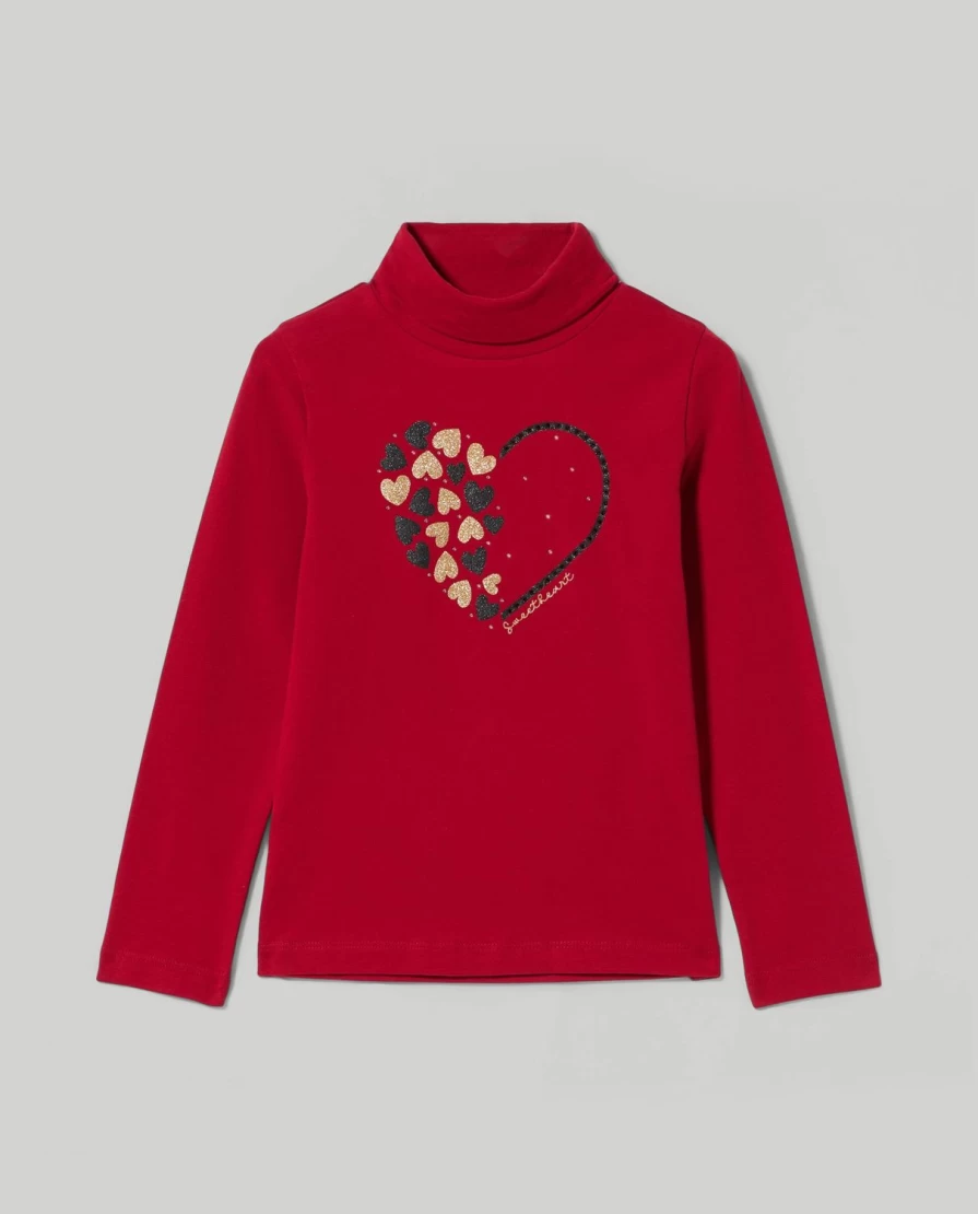 Blukids Girls' Glitter Print Interlock Turtleneck Top for Children