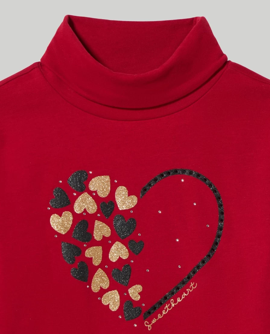 Blukids Girls' Glitter Print Interlock Turtleneck Top for Children