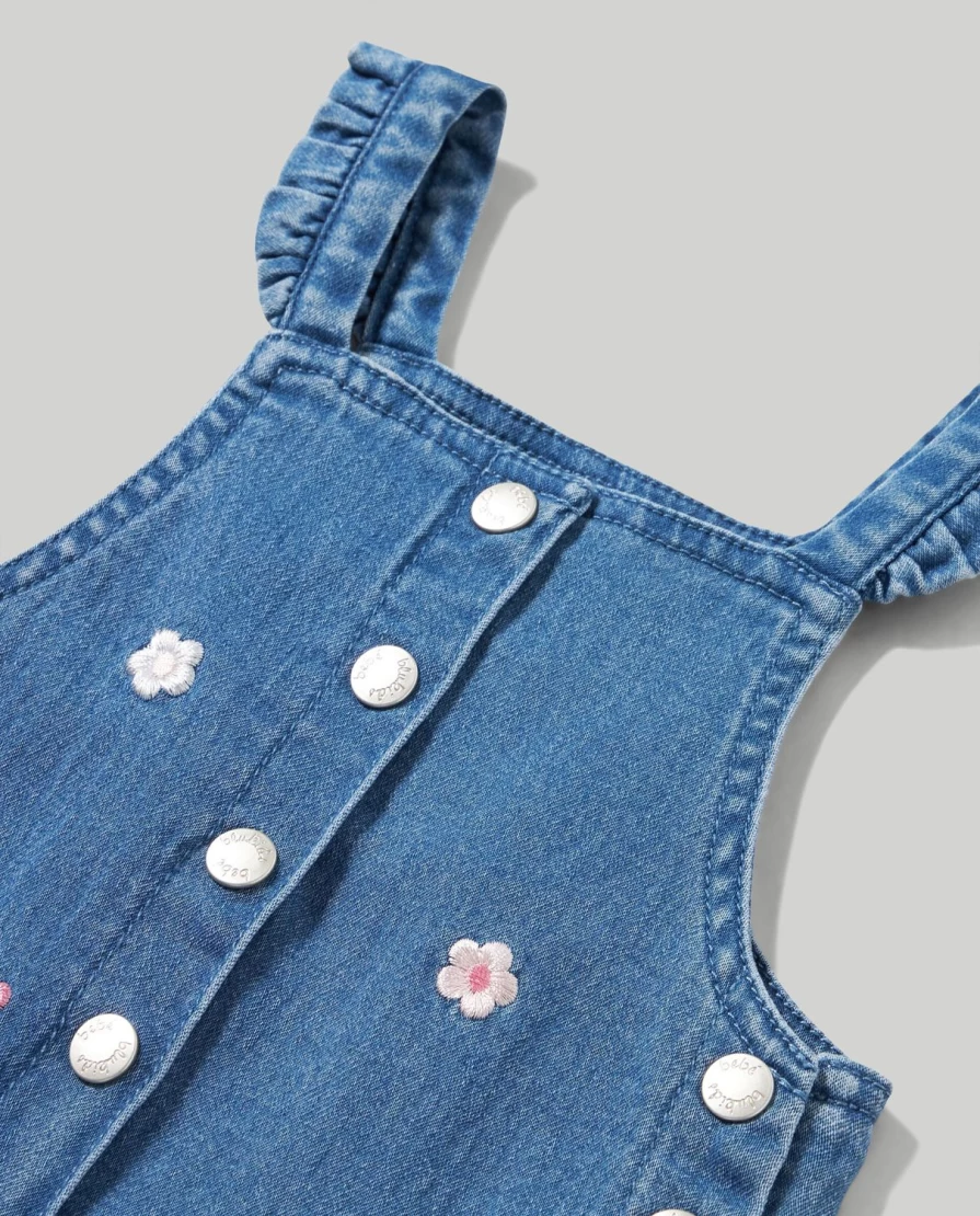 Blukids Newborn Baby Girl's Embroidered Denim Overalls