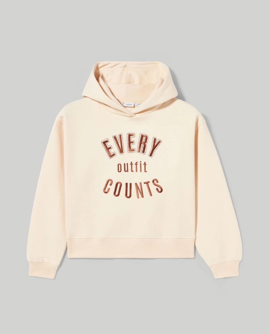 "Blukids Youth Brushed Hooded Sweatshirt with Embroidered Design for Girls"