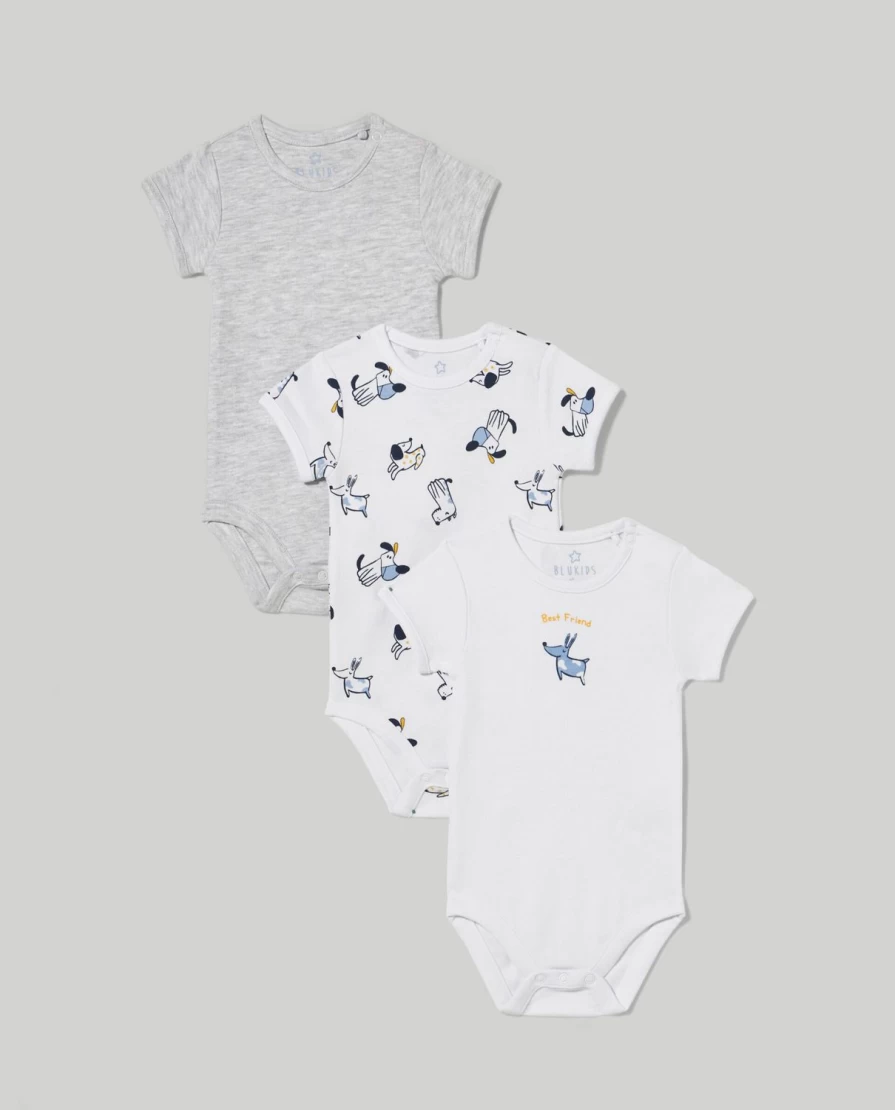 Blukids Newborn Baby Short Sleeve Bodysuits 3-Pack - Soft Cotton Onesies for Infants 0-3 Months